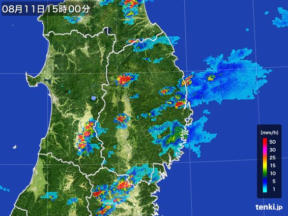 岩手県の雨雲レーダー(2015年08月11日)
