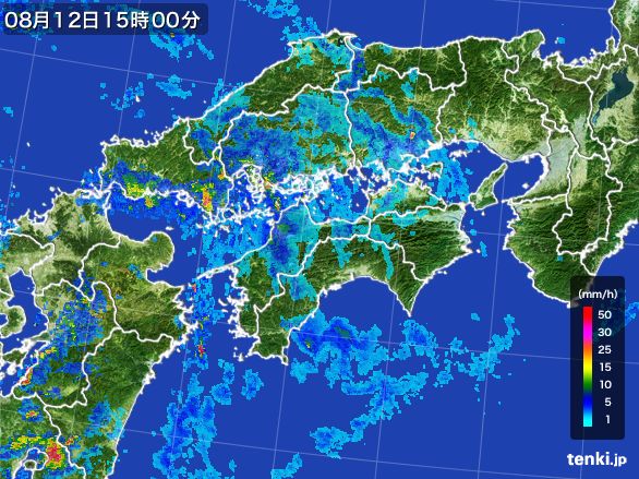 四国地方の雨雲レーダー(2015年08月12日)