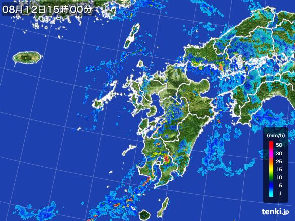 九州地方の雨雲レーダー(2015年08月12日)