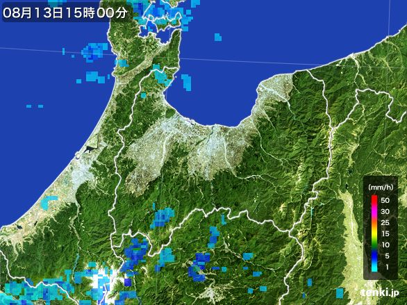 富山県の雨雲レーダー(2015年08月13日)
