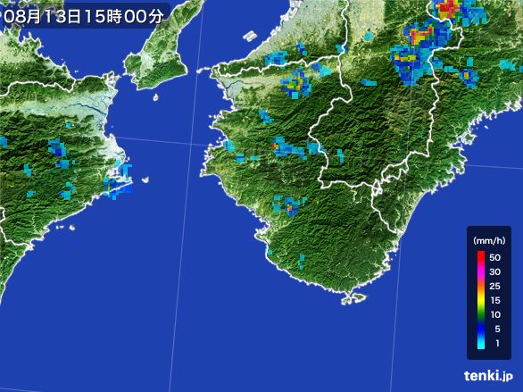 和歌山県の雨雲レーダー(2015年08月13日)