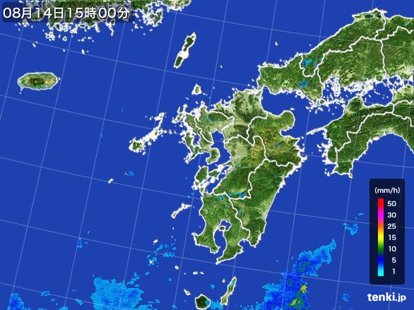 九州地方の雨雲レーダー(2015年08月14日)
