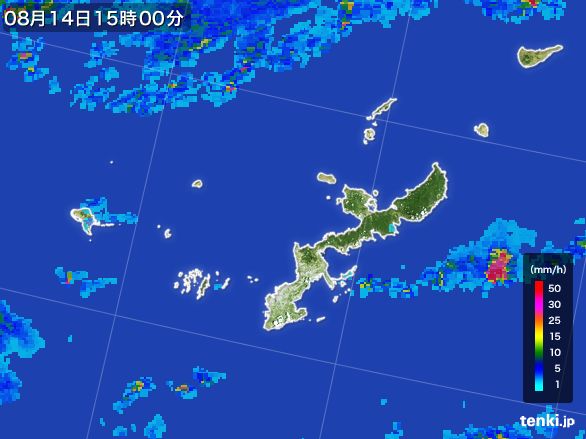 沖縄県の雨雲レーダー(2015年08月14日)