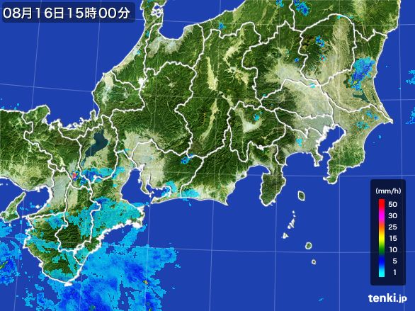 東海地方の雨雲レーダー(2015年08月16日)