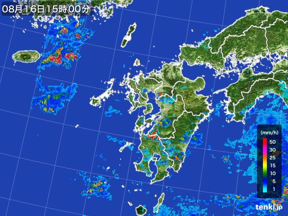 九州地方の雨雲レーダー(2015年08月16日)