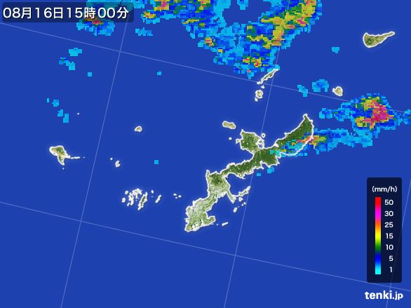 沖縄県の雨雲レーダー(2015年08月16日)