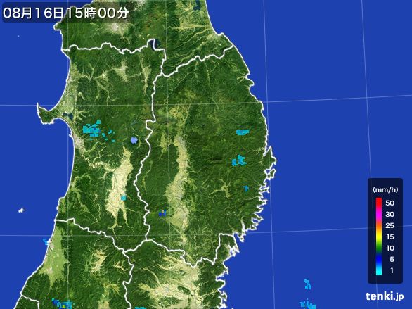 岩手県の雨雲レーダー(2015年08月16日)