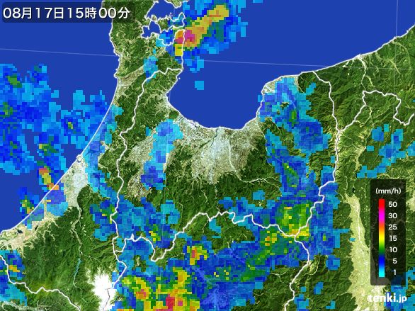 富山県の雨雲レーダー(2015年08月17日)