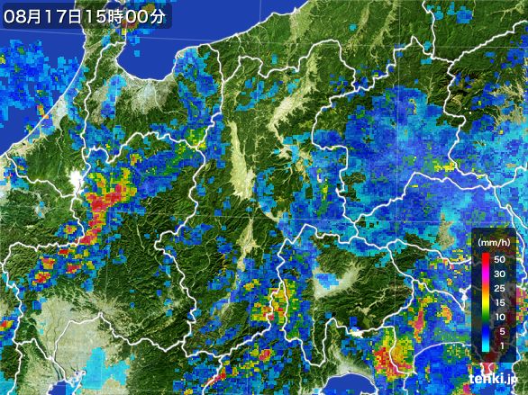 長野県の雨雲レーダー(2015年08月17日)