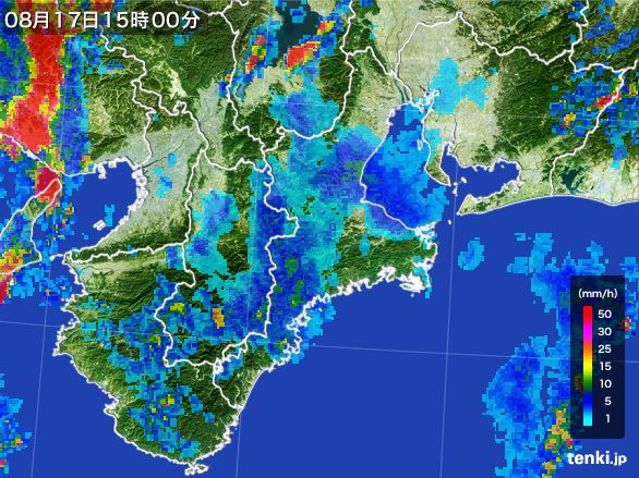 三重県の雨雲レーダー(2015年08月17日)