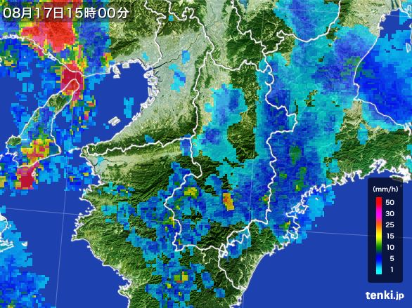 奈良県の雨雲レーダー(2015年08月17日)