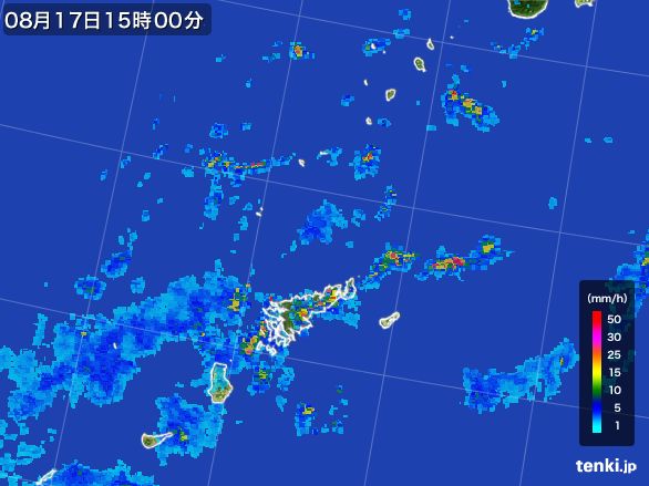 奄美諸島(鹿児島県)の雨雲レーダー(2015年08月17日)