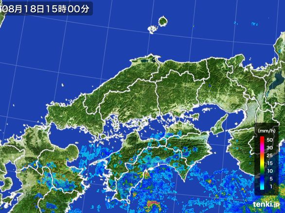 中国地方の雨雲レーダー(2015年08月18日)