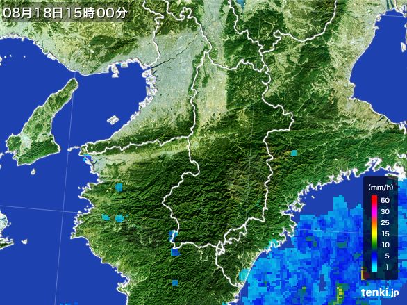 奈良県の雨雲レーダー(2015年08月18日)