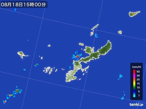 沖縄県の雨雲レーダー(2015年08月18日)
