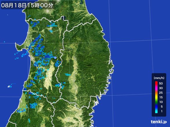 岩手県の雨雲レーダー(2015年08月18日)