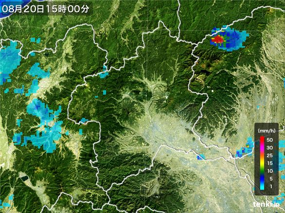 群馬県の雨雲レーダー(2015年08月20日)