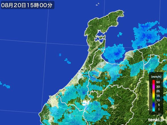 石川県の雨雲レーダー(2015年08月20日)