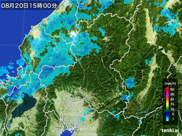岐阜県の雨雲レーダー(2015年08月20日)