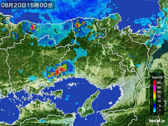 兵庫県の雨雲レーダー(2015年08月20日)