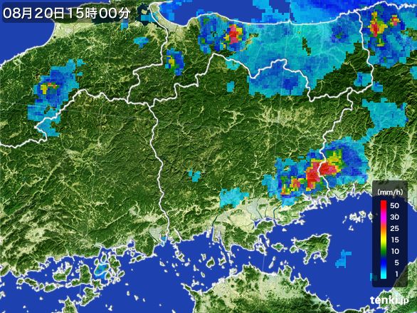 岡山県の雨雲レーダー(2015年08月20日)