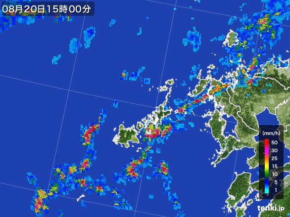 五島列島(長崎県)の雨雲レーダー(2015年08月20日)