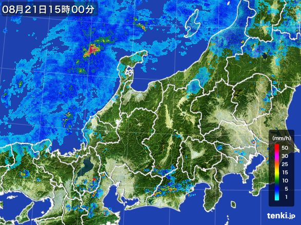 北陸地方の雨雲レーダー(2015年08月21日)