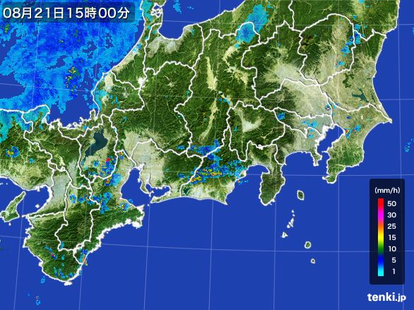 東海地方の雨雲レーダー(2015年08月21日)