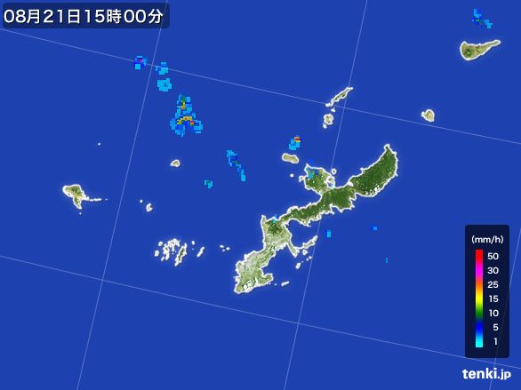 沖縄県の雨雲レーダー(2015年08月21日)