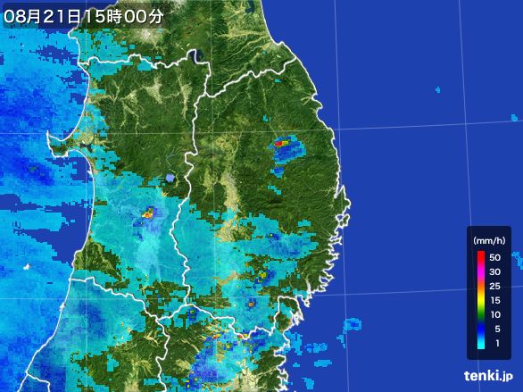 岩手県の雨雲レーダー(2015年08月21日)