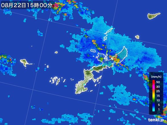 沖縄県の雨雲レーダー(2015年08月22日)