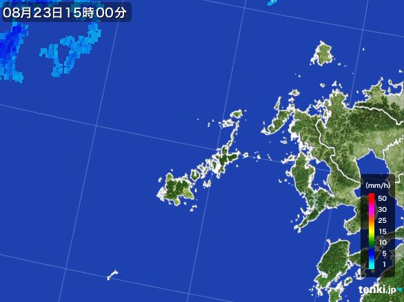 五島列島(長崎県)の雨雲レーダー(2015年08月23日)