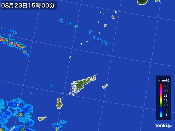 奄美諸島(鹿児島県)の雨雲レーダー(2015年08月23日)