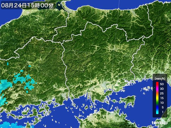 岡山県の雨雲レーダー(2015年08月24日)