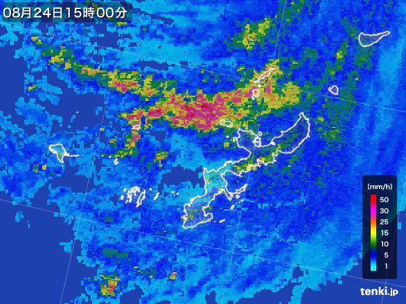 沖縄県の雨雲レーダー(2015年08月24日)