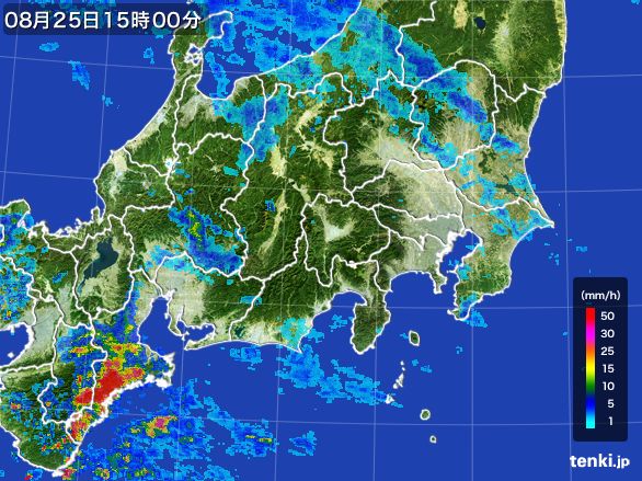 関東・甲信地方の雨雲レーダー(2015年08月25日)