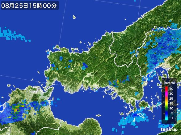 山口県の雨雲レーダー(2015年08月25日)