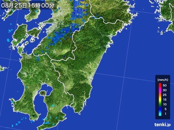 宮崎県の雨雲レーダー(2015年08月25日)