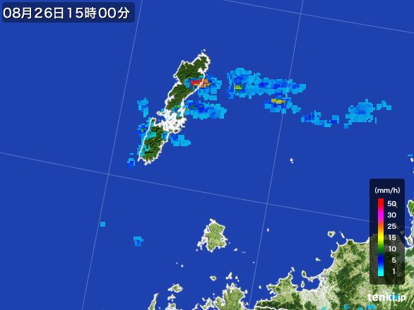 壱岐・対馬(長崎県)の雨雲レーダー(2015年08月26日)