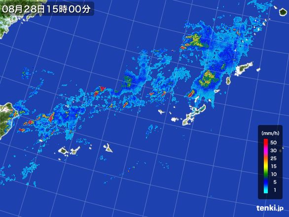 沖縄地方の雨雲レーダー(2015年08月28日)