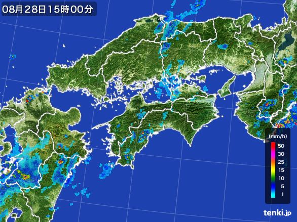 四国地方の雨雲レーダー(2015年08月28日)