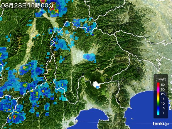山梨県の雨雲レーダー(2015年08月28日)