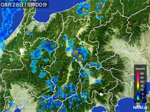 長野県の雨雲レーダー(2015年08月28日)