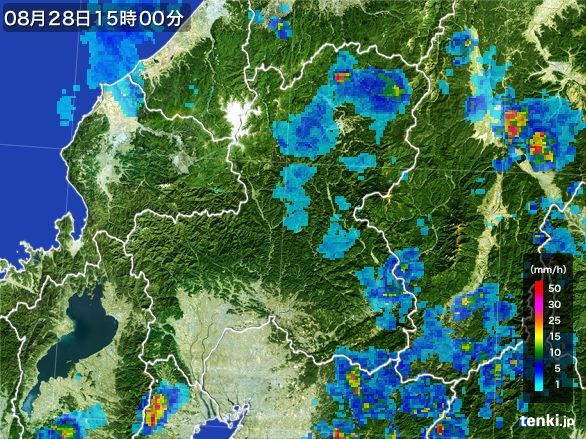 岐阜県の雨雲レーダー(2015年08月28日)
