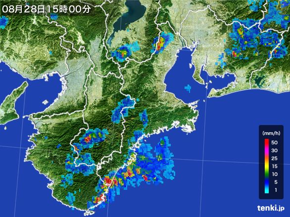 三重県の雨雲レーダー(2015年08月28日)