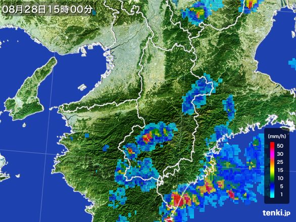 奈良県の雨雲レーダー(2015年08月28日)