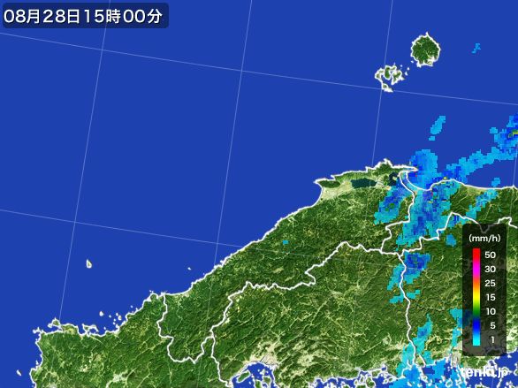 島根県の雨雲レーダー(2015年08月28日)