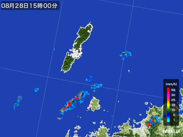 壱岐・対馬(長崎県)の雨雲レーダー(2015年08月28日)
