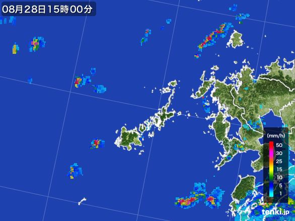 五島列島(長崎県)の雨雲レーダー(2015年08月28日)