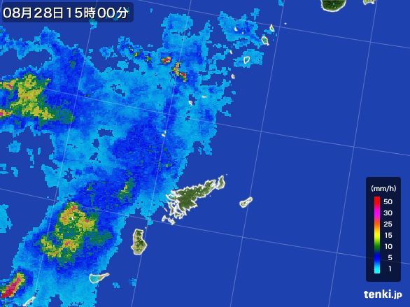 奄美諸島(鹿児島県)の雨雲レーダー(2015年08月28日)